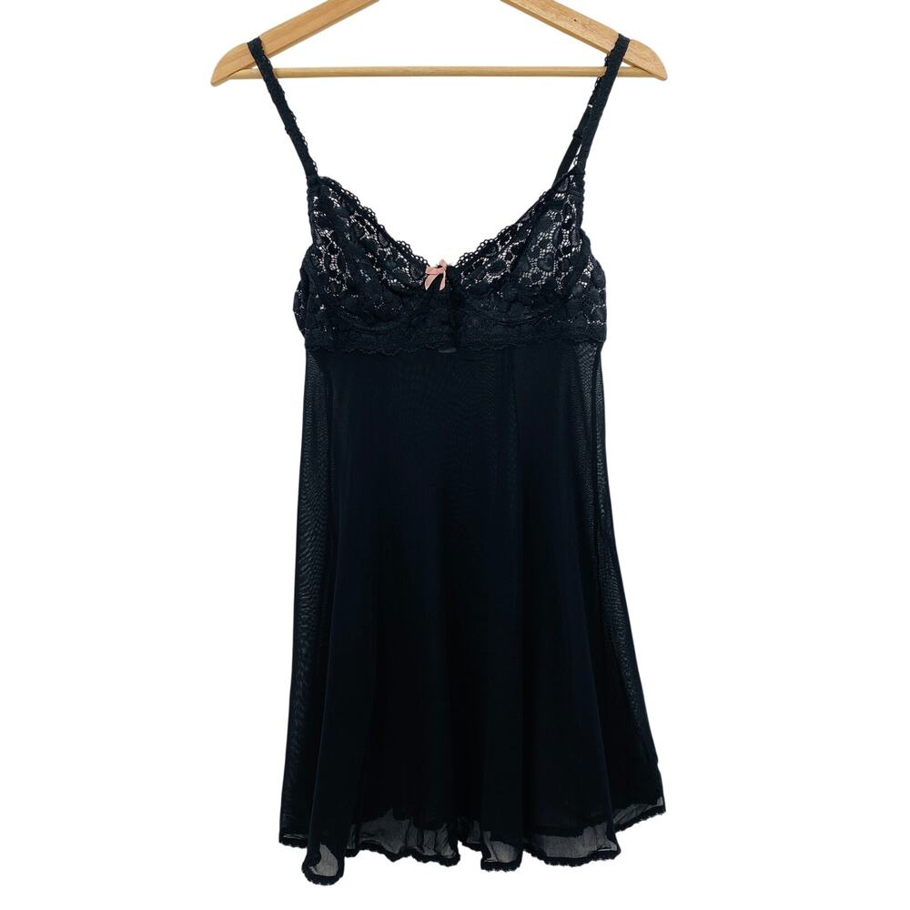 Eberjey black lace underwire chemise slip M/L